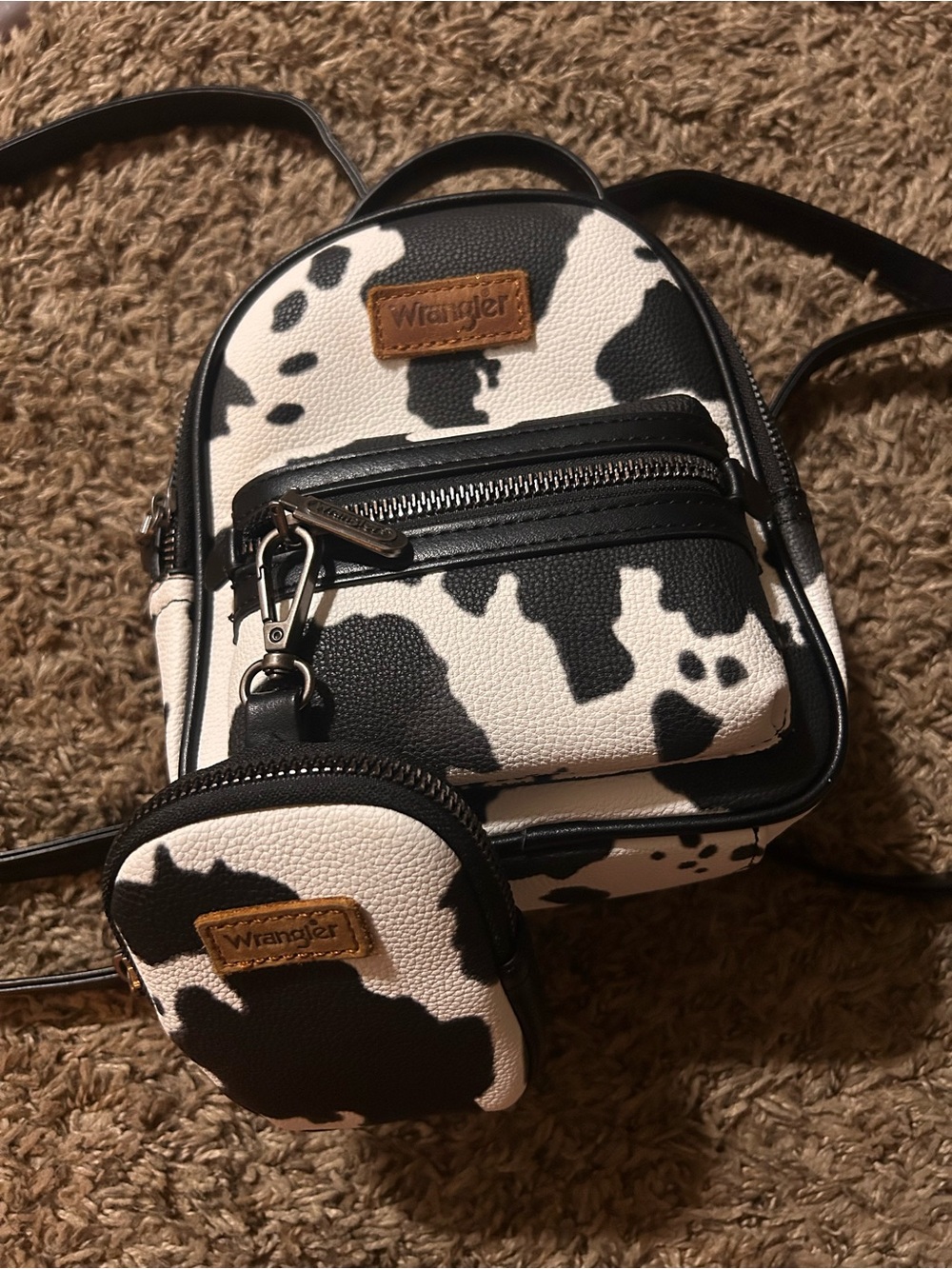 Wrangler Black and White Cow-Print Mini Backpack